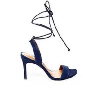 Blue suede wrap heels